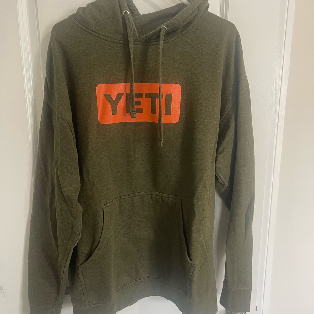 YETI Men's Forest Green Hoodie with Orange Logo